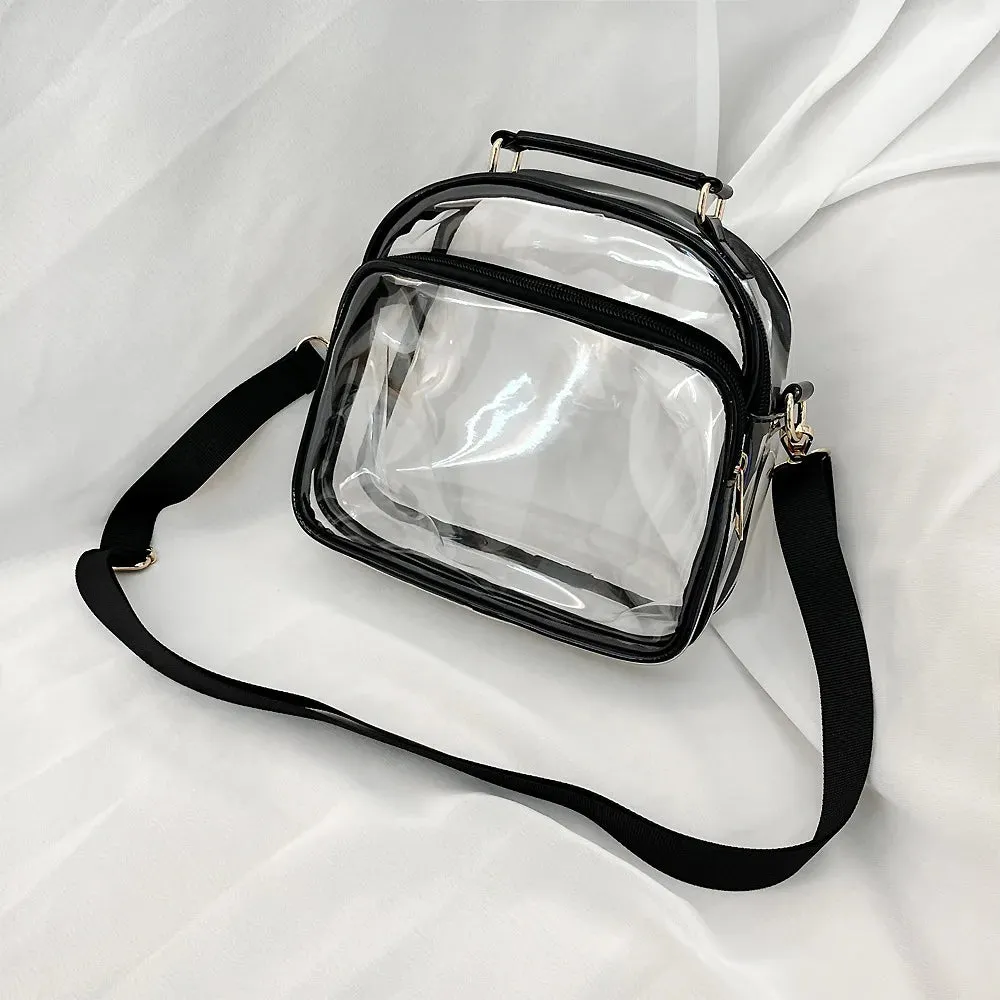 Sohiwoo Women Fashion Holographic Leather PVC Crossbody Bag Stadium Approved Girls Clear Phone Purse Lady Transparent Messenger Bag