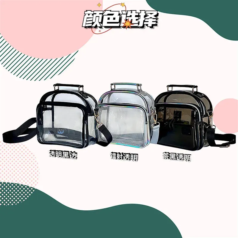 Sohiwoo Women Fashion Holographic Leather PVC Crossbody Bag Stadium Approved Girls Clear Phone Purse Lady Transparent Messenger Bag