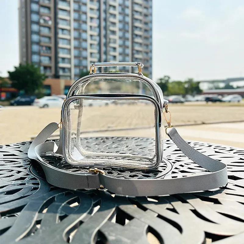 Sohiwoo Women Fashion Holographic Leather PVC Crossbody Bag Stadium Approved Girls Clear Phone Purse Lady Transparent Messenger Bag