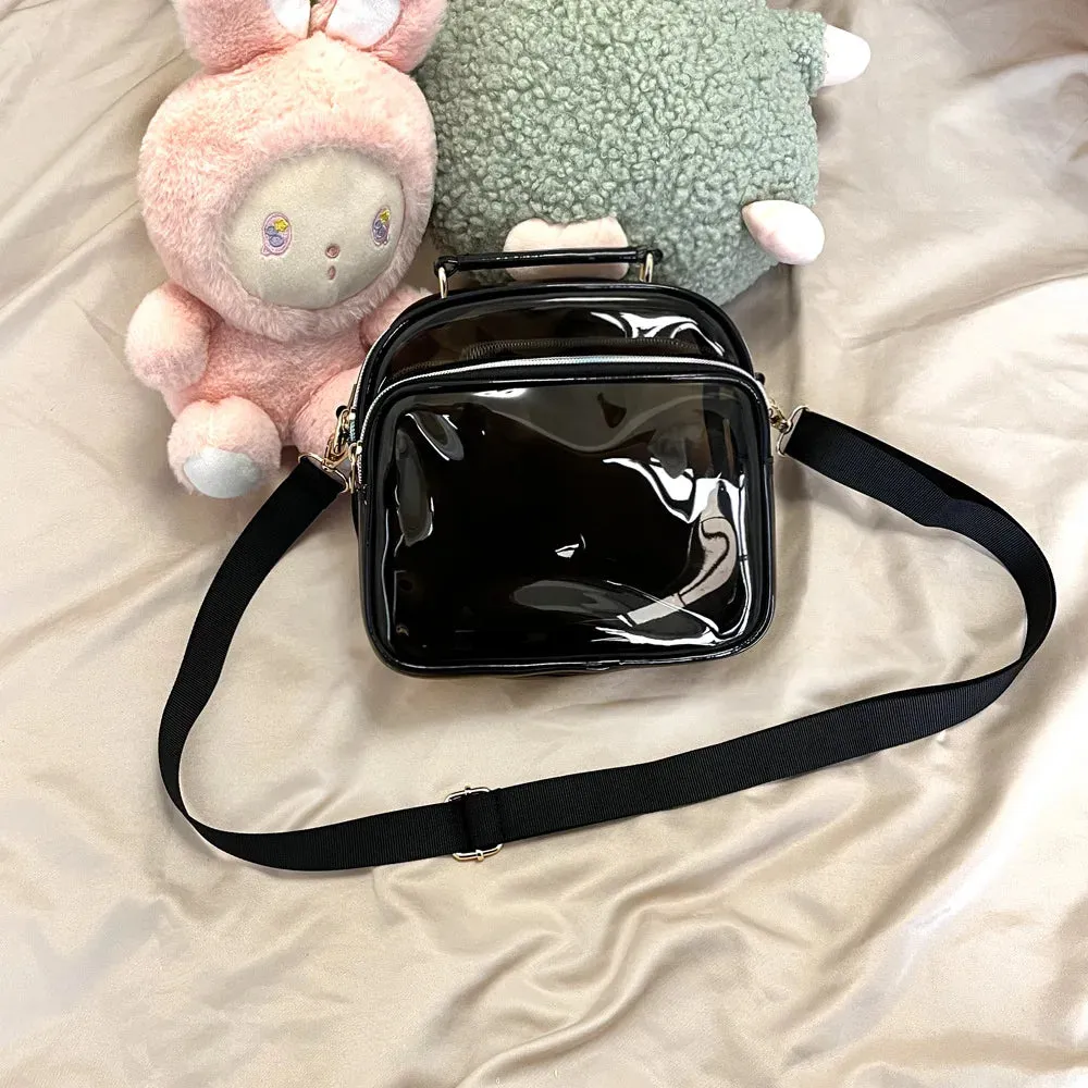 Sohiwoo Women Fashion Holographic Leather PVC Crossbody Bag Stadium Approved Girls Clear Phone Purse Lady Transparent Messenger Bag