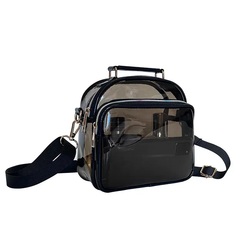 Sohiwoo Women Fashion Holographic Leather PVC Crossbody Bag Stadium Approved Girls Clear Phone Purse Lady Transparent Messenger Bag