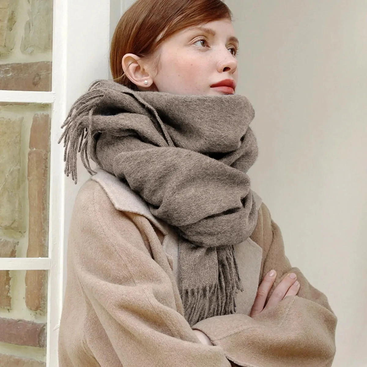Solidlove 100% Wool Winter Scarf | Women's Fashion Cashmere Poncho Wrap | Elegant Scarves for Ladies | EnigmaParis