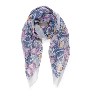 Spanish Design Printed Viscose Scarf (Dark Blue Spanish Pattern)