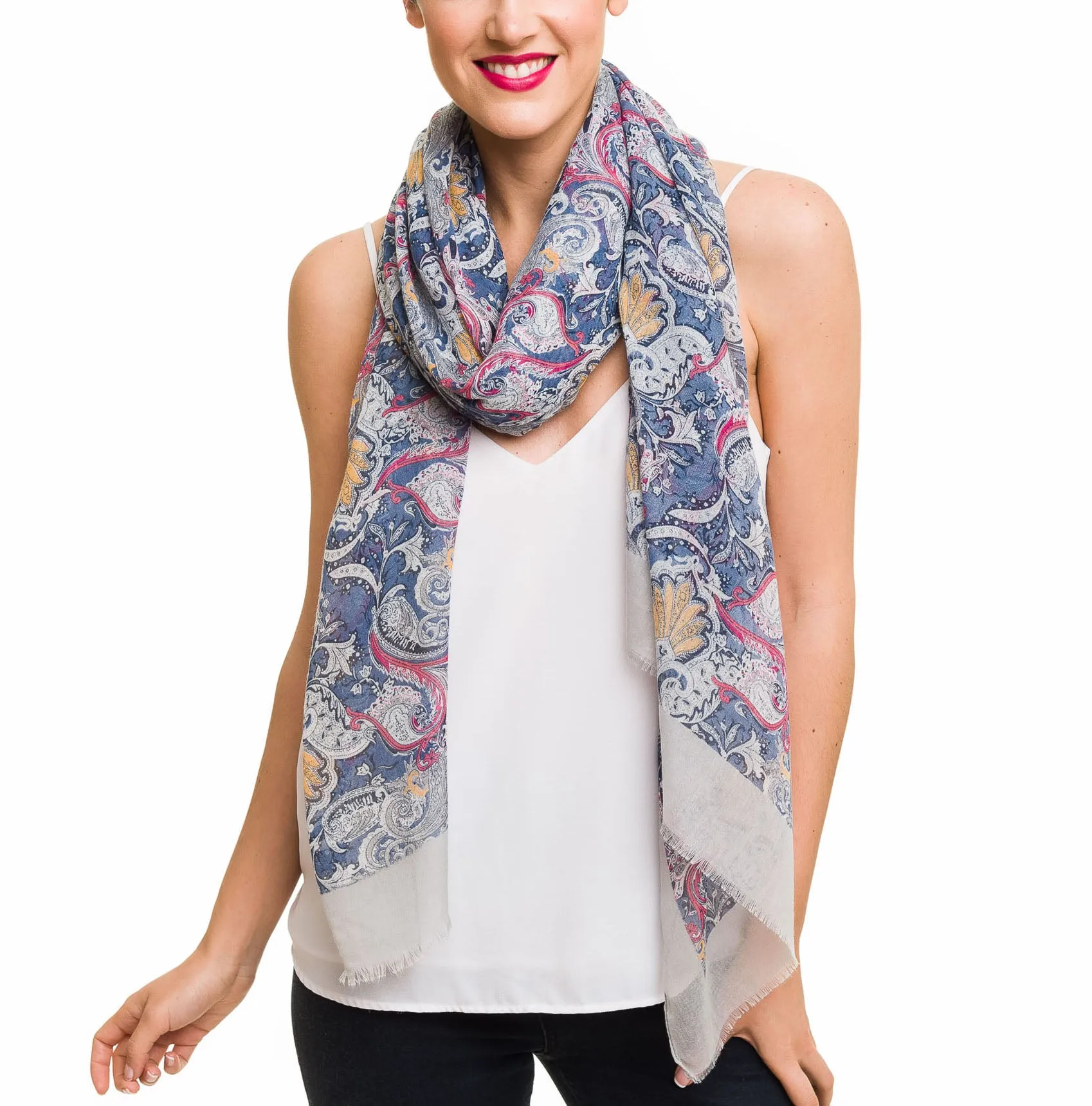 Spanish Design Printed Viscose Scarf (Dark Blue Spanish Pattern)