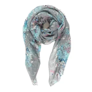 Spanish Design Printed Viscose Scarf (Gray Floral)