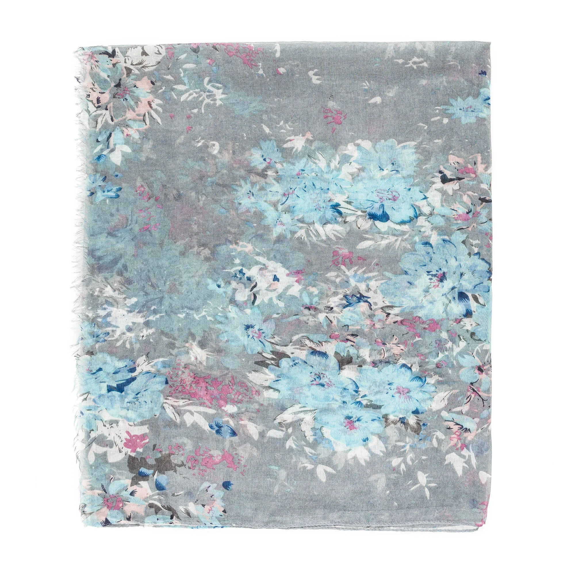 Spanish Design Printed Viscose Scarf (Gray Floral)