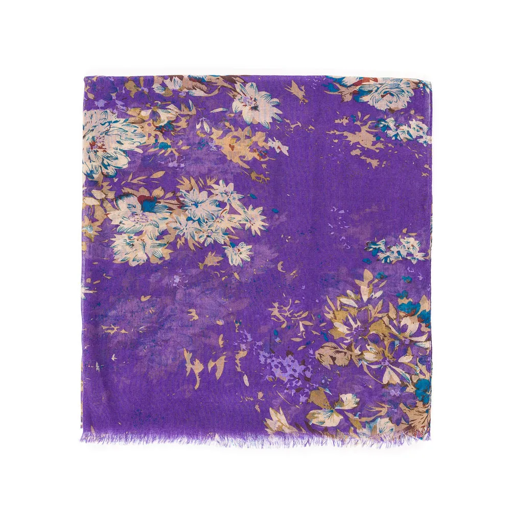 Spanish Design Printed Viscose Scarf (Purple Flower)