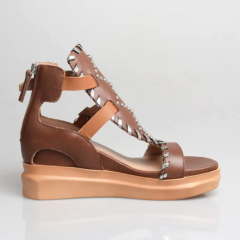summer sandals women real leather wedge shoesfemme rivet mixed color platform flat sandal women causal shoes