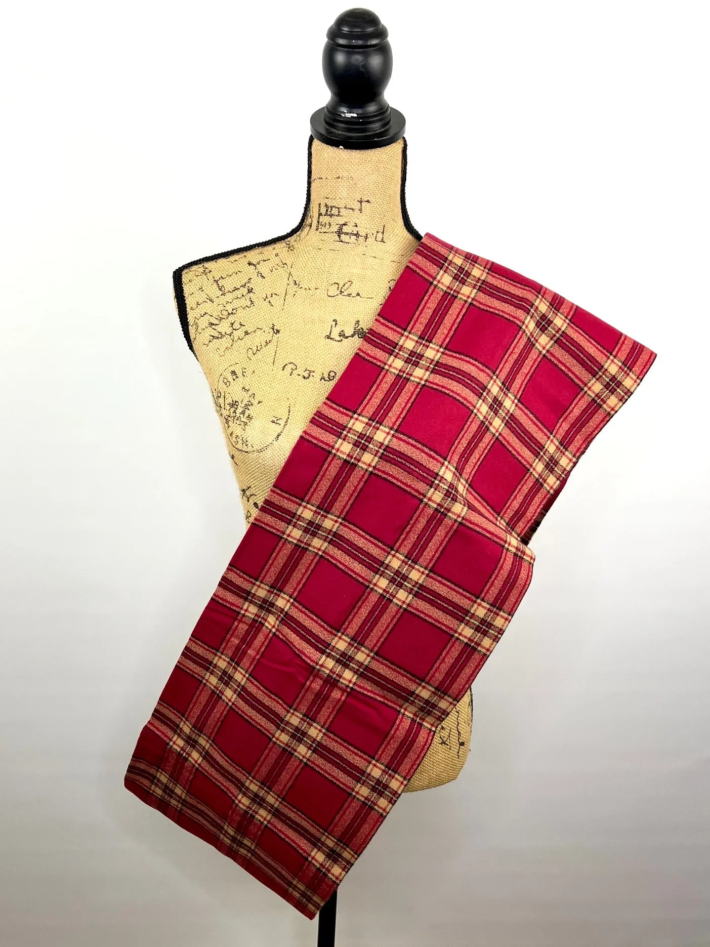 Tartan of Deep Berry Red, Tan and Black Luxe Collection Plaid Infinity and Blanket Scarves
