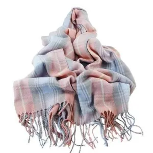 Tassel Plaid Shawl Wrap Scarf - Pink