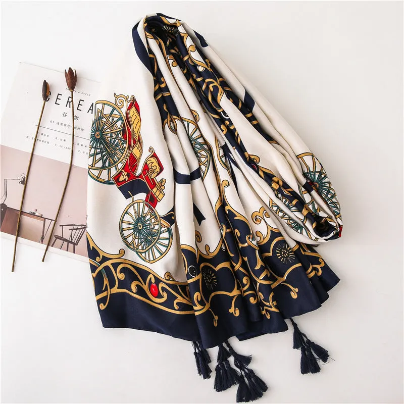 Tassel Printed Twill Scarf Shawl for Women Ladies Girls