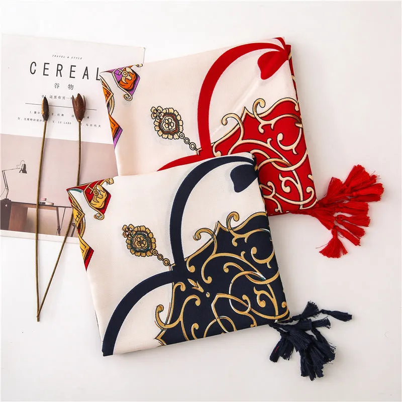 Tassel Printed Twill Scarf Shawl for Women Ladies Girls
