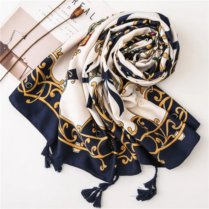 Tassel Printed Twill Scarf Shawl for Women Ladies Girls