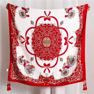Tassel Printed Twill Scarf Shawl for Women Ladies Girls