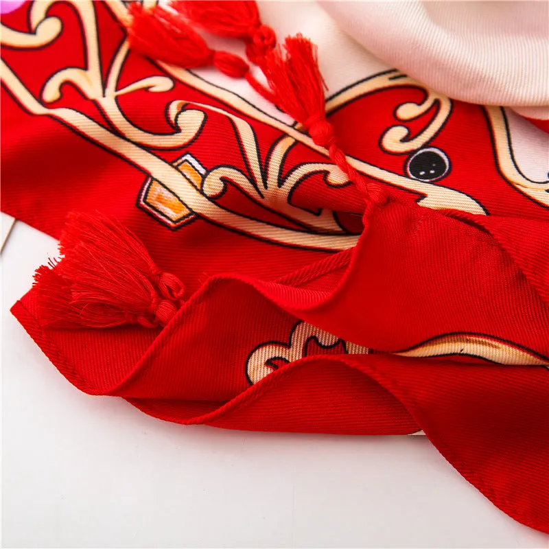 Tassel Printed Twill Scarf Shawl for Women Ladies Girls
