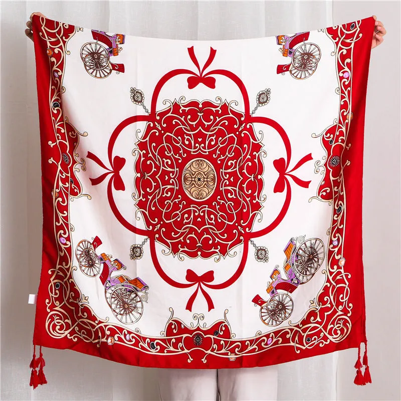 Tassel Printed Twill Scarf Shawl for Women Ladies Girls