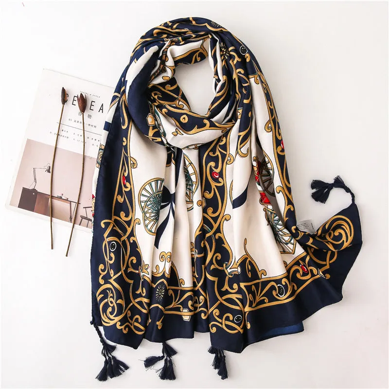 Tassel Printed Twill Scarf Shawl for Women Ladies Girls