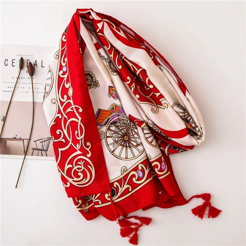 Tassel Printed Twill Scarf Shawl for Women Ladies Girls