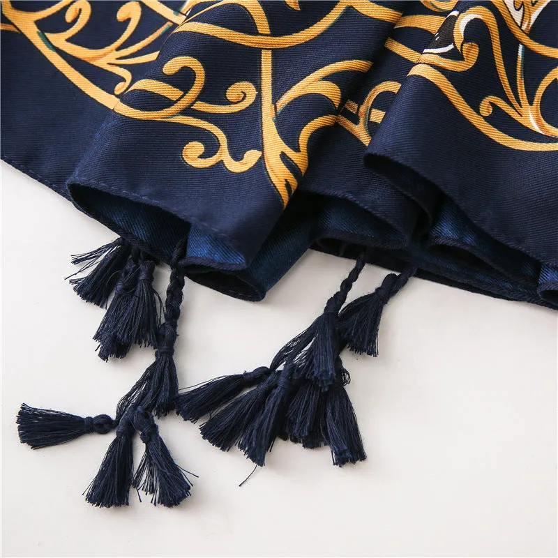 Tassel Printed Twill Scarf Shawl for Women Ladies Girls