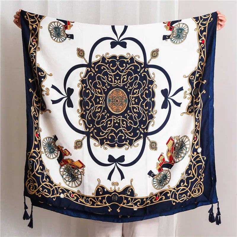 Tassel Printed Twill Scarf Shawl for Women Ladies Girls