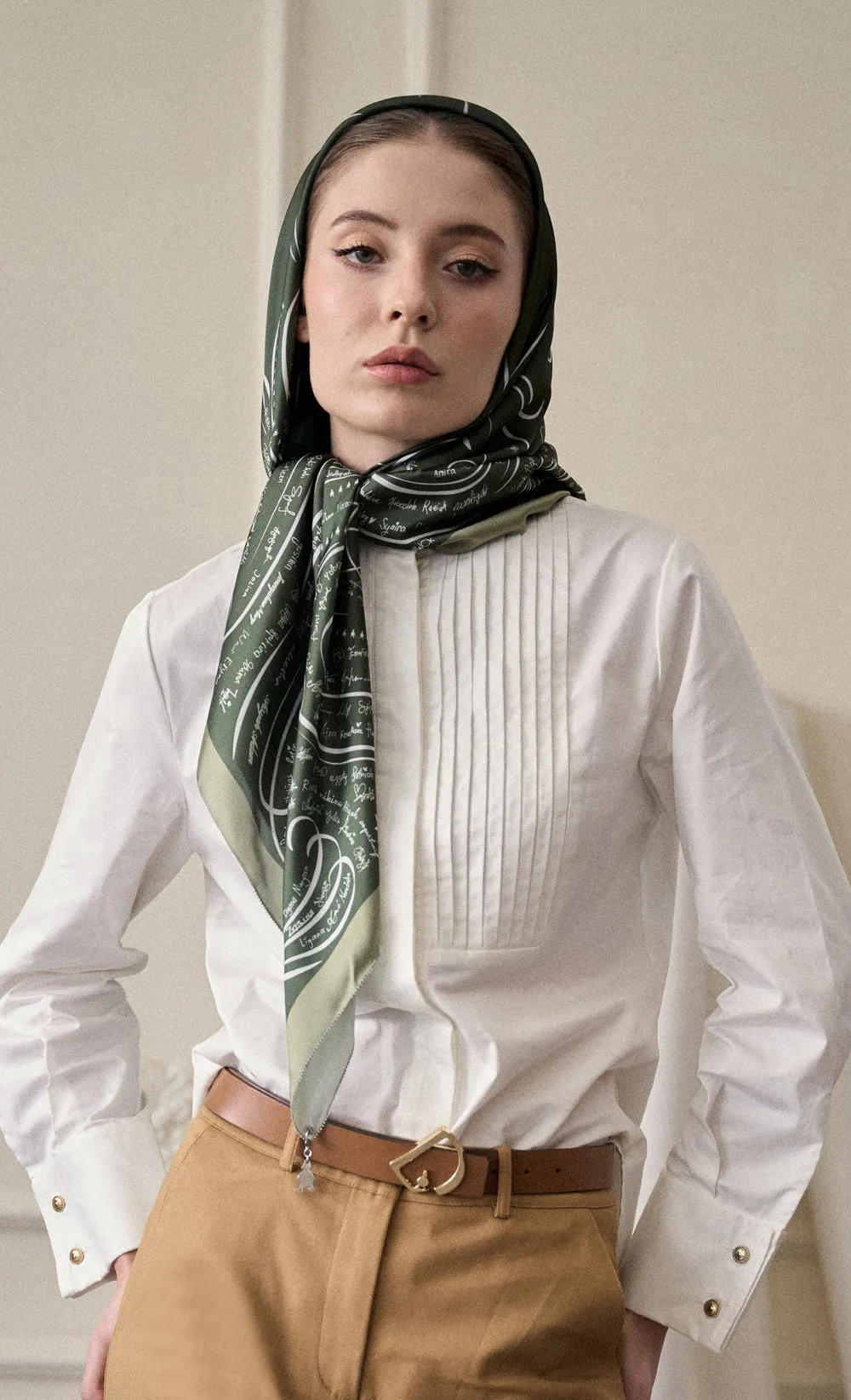 The dUCkade dUCk Satin Silk Square Scarf in Emerald