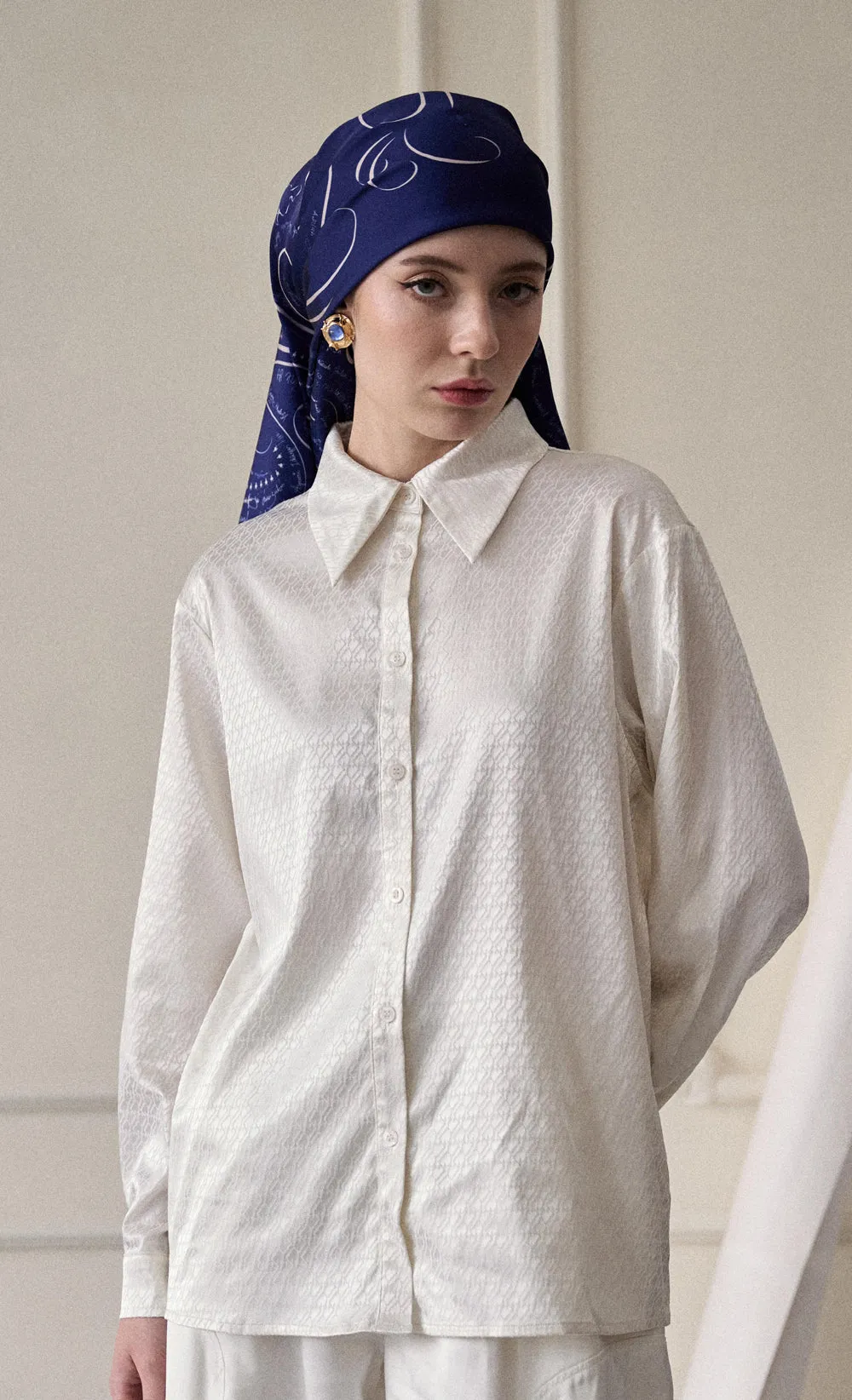 The dUCkade dUCk Satin Silk Square Scarf in Sapphire