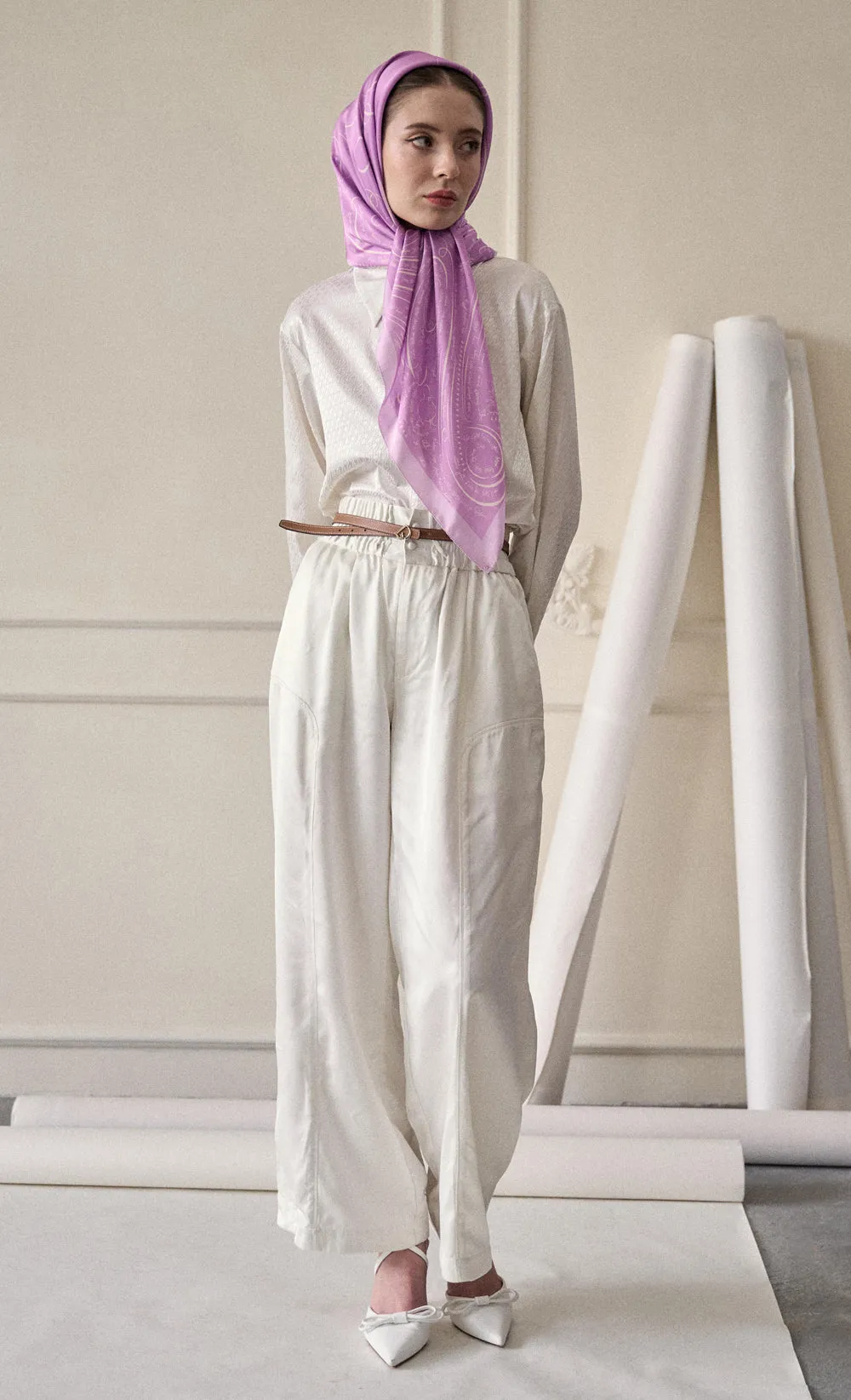 The dUCkade dUCk Satin Silk Square Scarf in Violet Jade