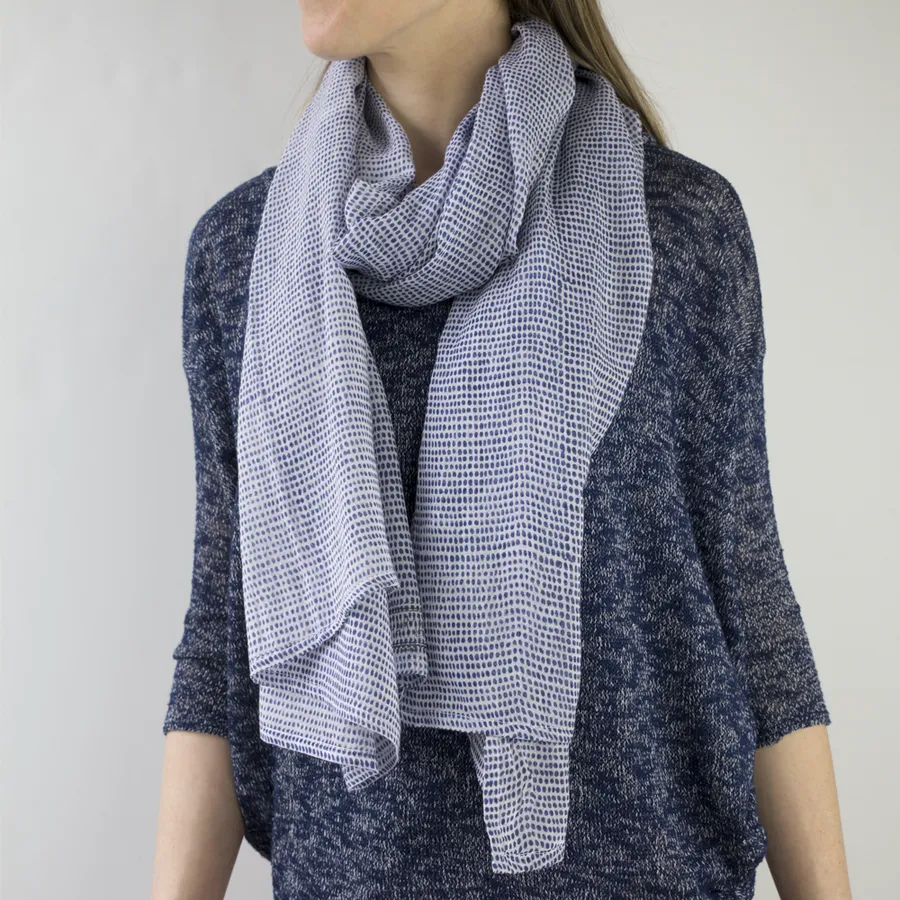 Tiny Dot Navy Block Printed Scarf