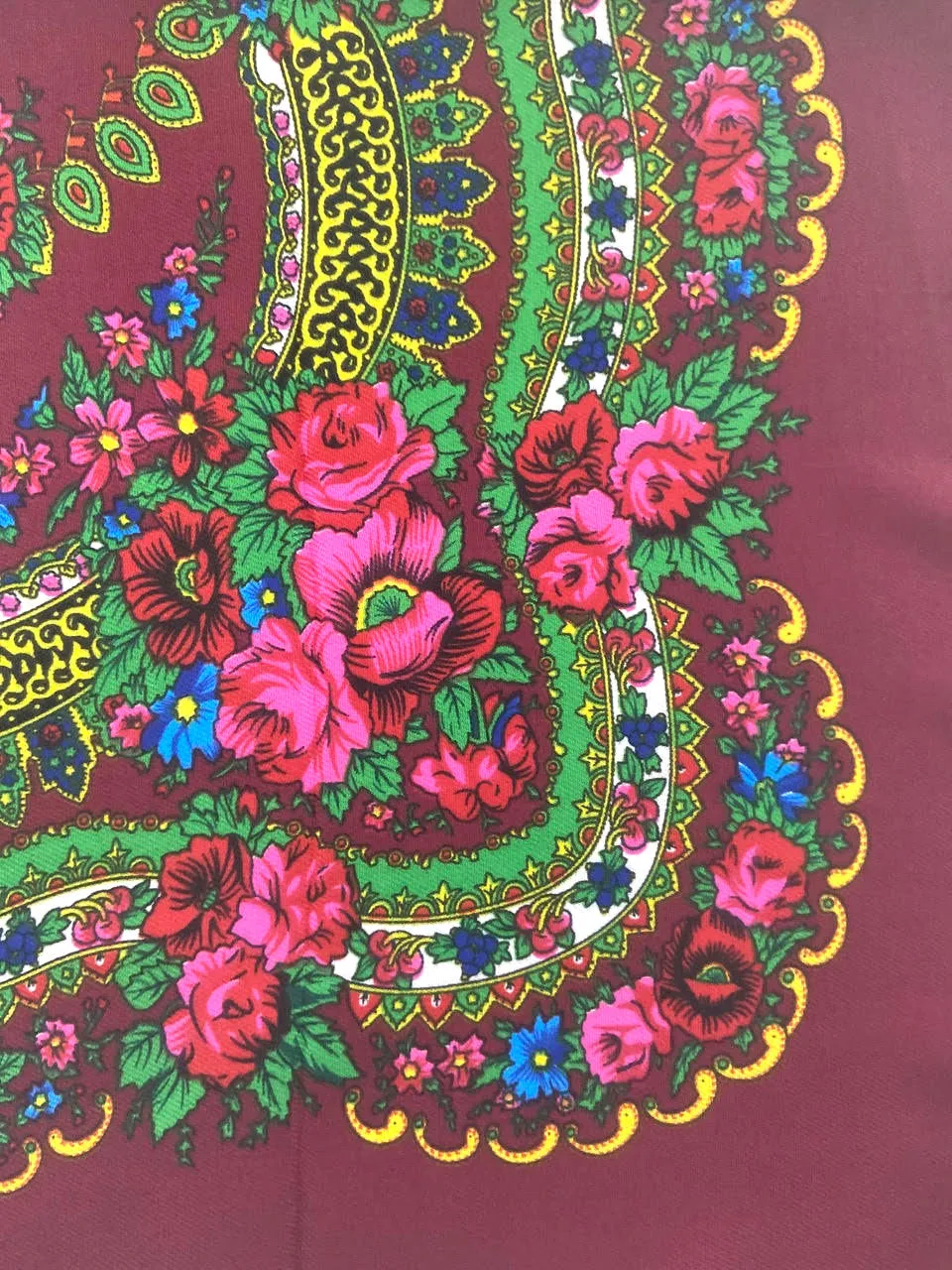 Traditional Polish Folk Head Scarf - Cotton Collection, Burgundy