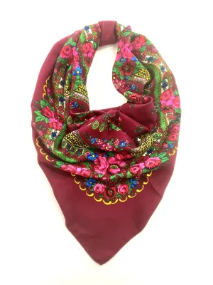 Traditional Polish Folk Head Scarf - Cotton Collection, Burgundy