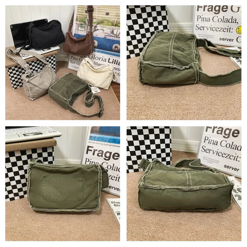 Uniwim Large Canvas Women's Bag  Trend Handbags Casual Shoulder Cross Bag Vintage Eco Bag Korean Shopper Messenger Bag Y2K Satchels