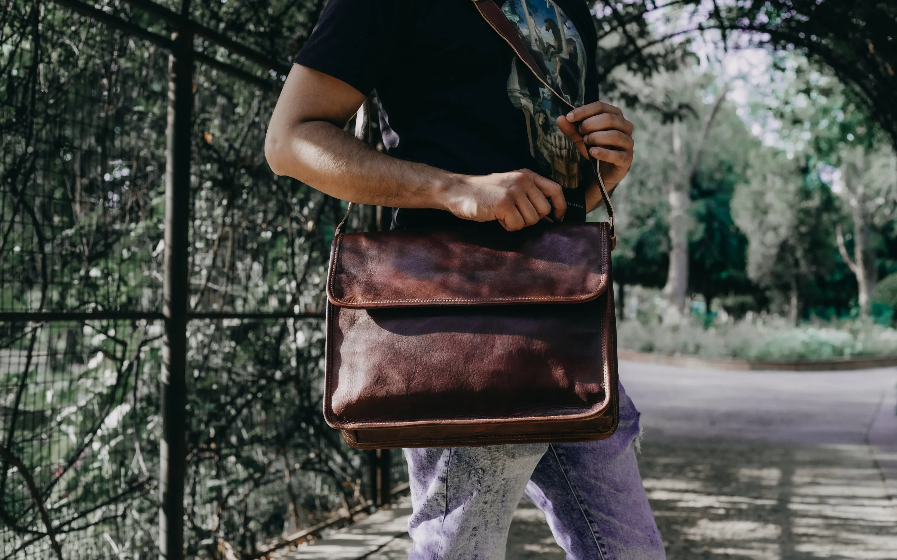 Urbane Leather Messenger Bag- Half Flap
