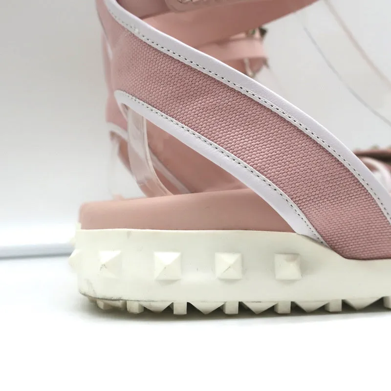 Valentino Rockstud Sport Sandals Pink Leather & Canvas Size 37