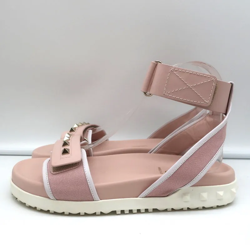 Valentino Rockstud Sport Sandals Pink Leather & Canvas Size 37