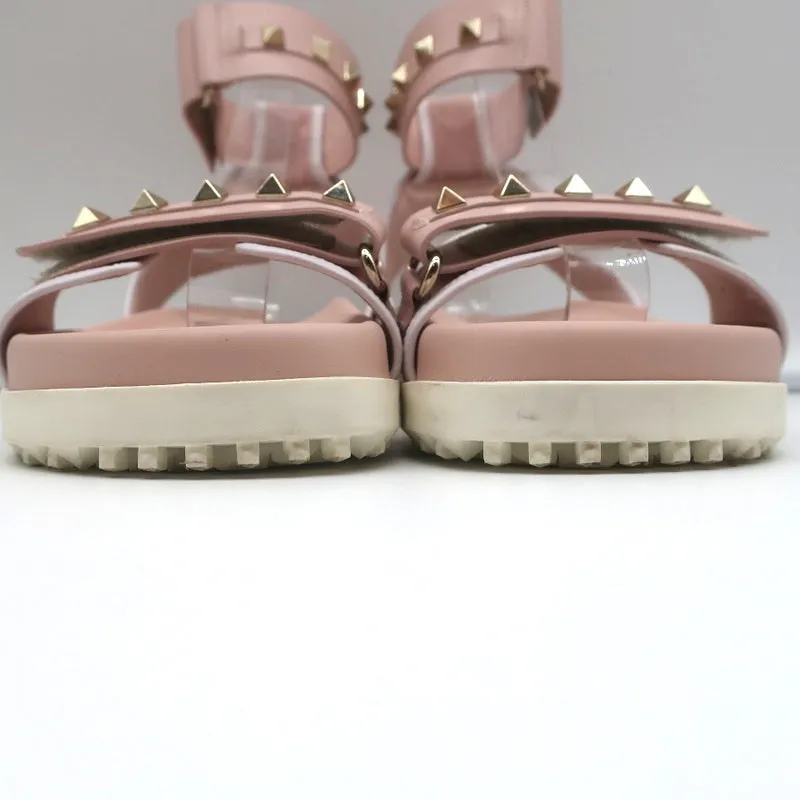 Valentino Rockstud Sport Sandals Pink Leather & Canvas Size 37