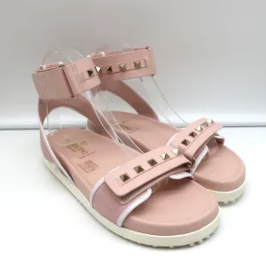 Valentino Rockstud Sport Sandals Pink Leather & Canvas Size 37