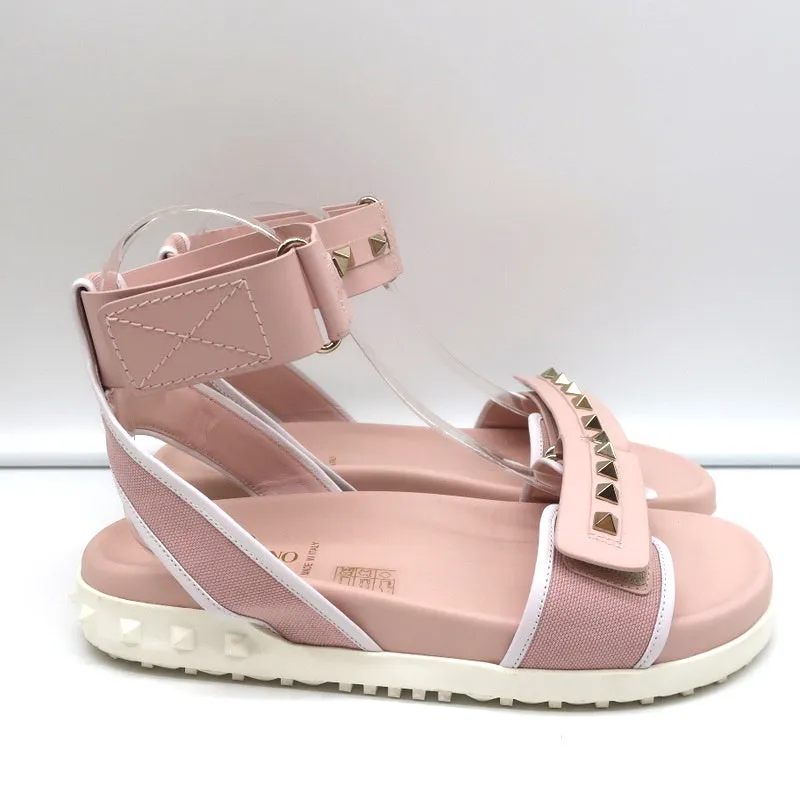 Valentino Rockstud Sport Sandals Pink Leather & Canvas Size 37