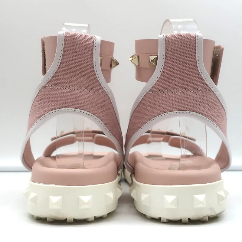 Valentino Rockstud Sport Sandals Pink Leather & Canvas Size 37