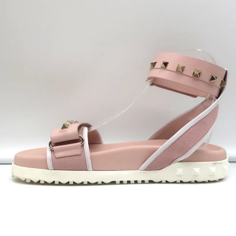 Valentino Rockstud Sport Sandals Pink Leather & Canvas Size 37