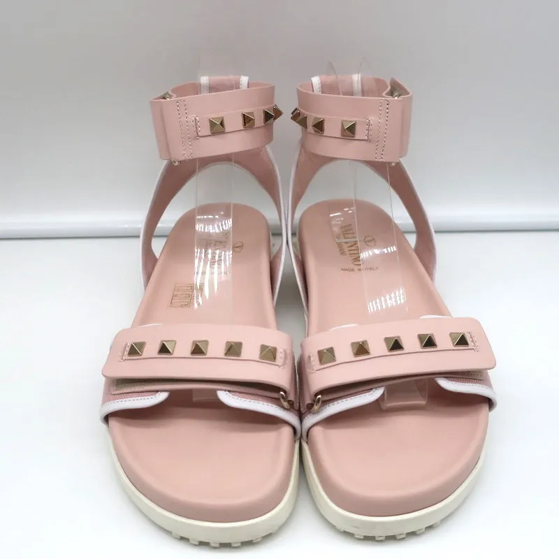 Valentino Rockstud Sport Sandals Pink Leather & Canvas Size 37