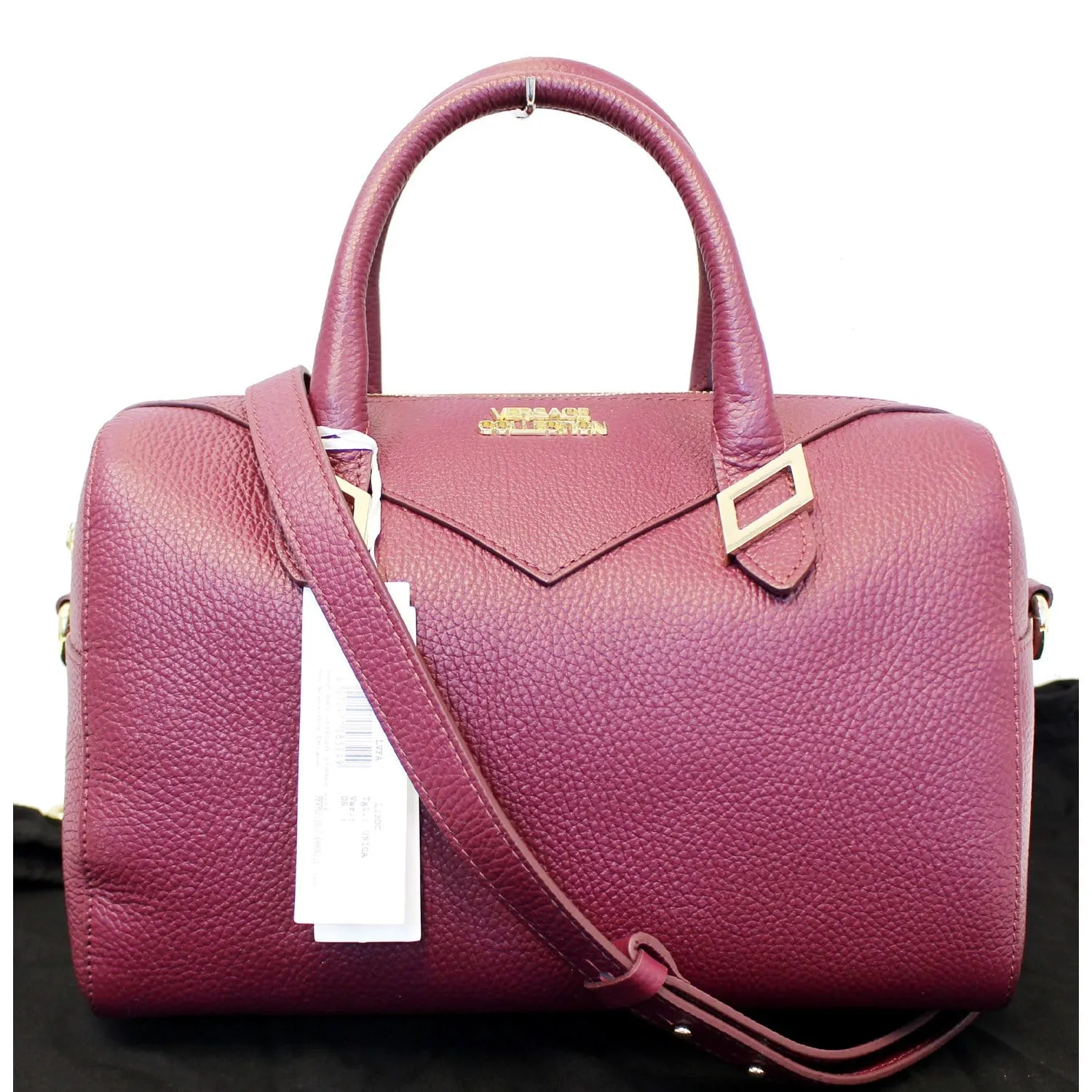 Versace Collection Barrel Medium Leather Satchel Shoulder Bag Burgundy
