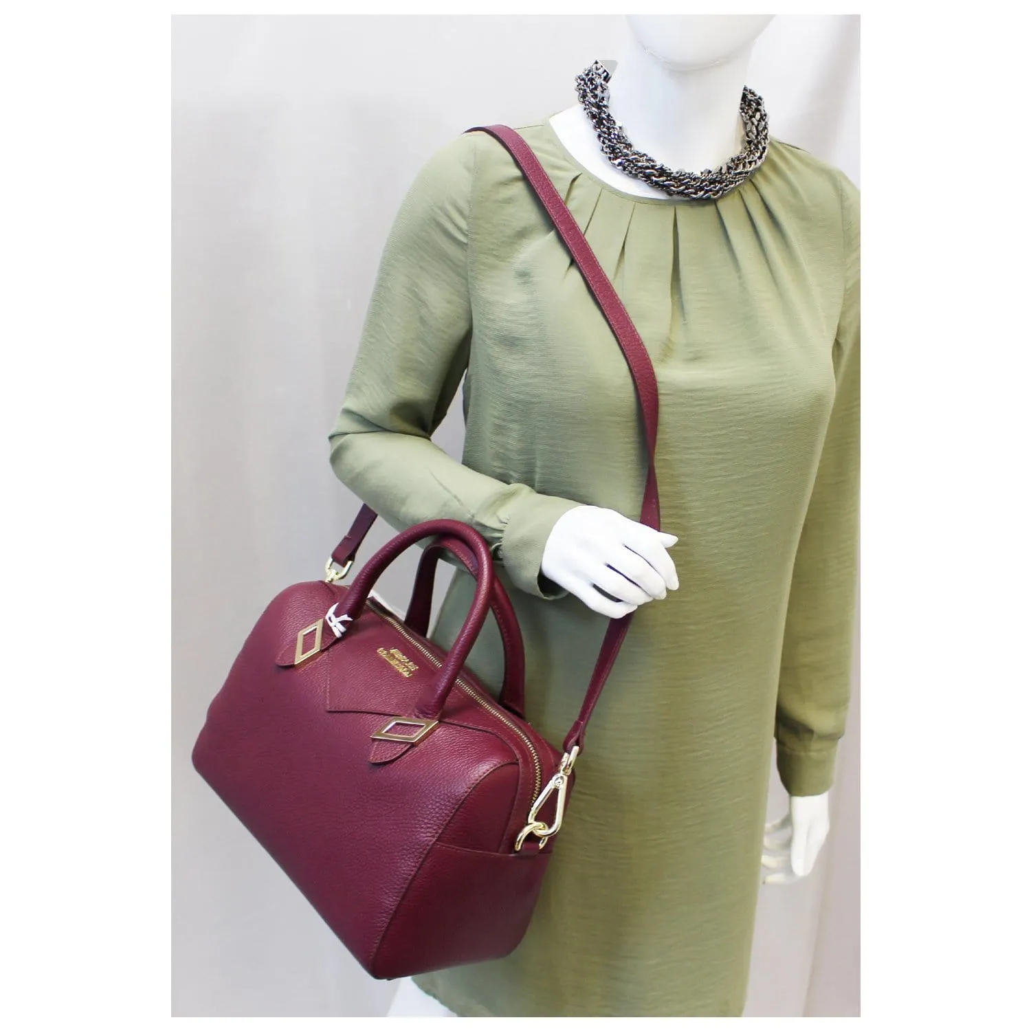 Versace Collection Barrel Medium Leather Satchel Shoulder Bag Burgundy
