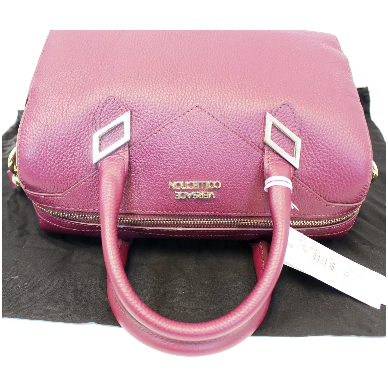 Versace Collection Barrel Medium Leather Satchel Shoulder Bag Burgundy