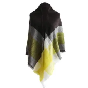 Vintage Color Block Checked Pattern Shawl Scarf - Pearl Lemon Yellow