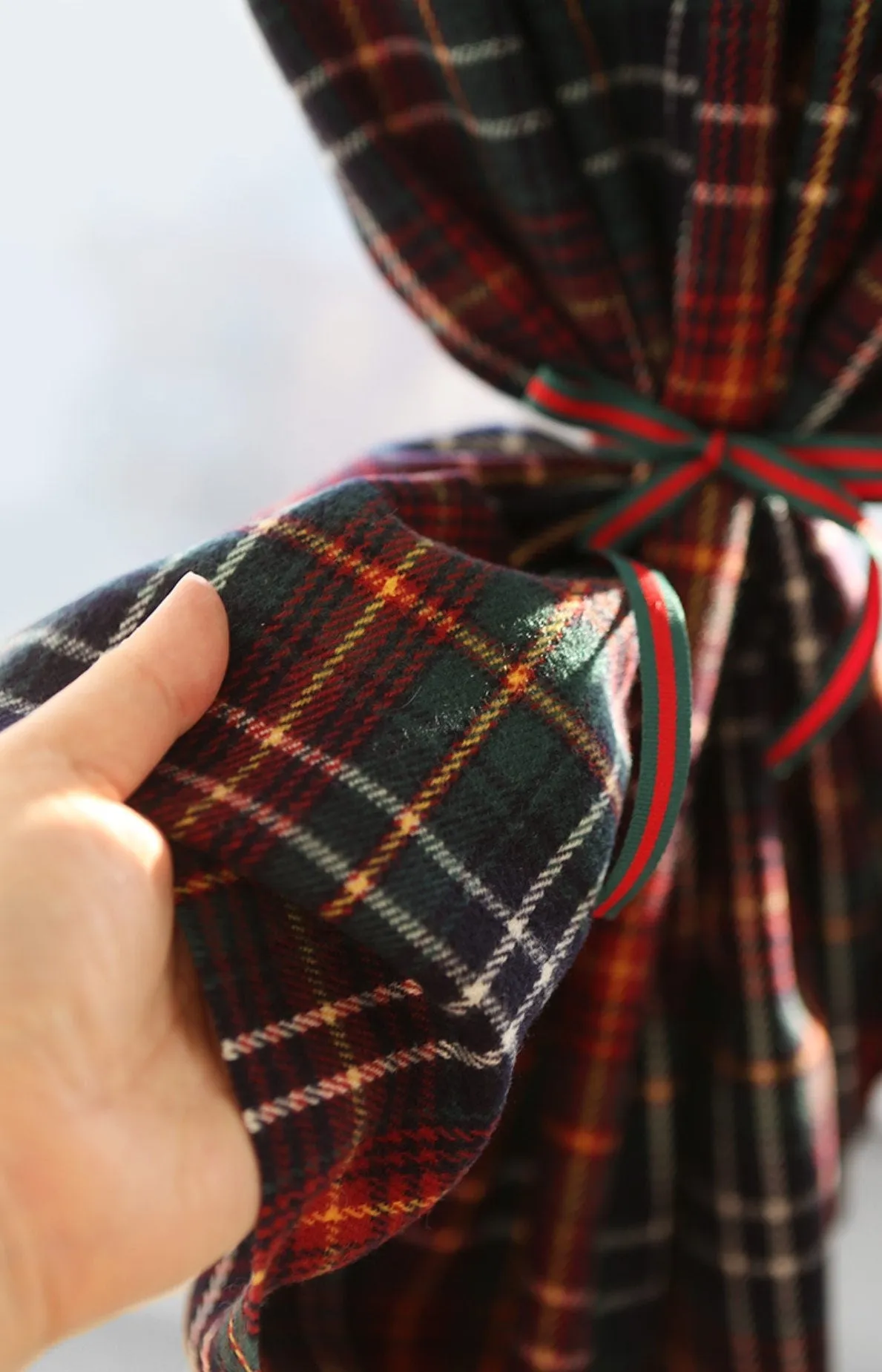 Vintage Red Green Tartan Plaid Christmas Brushed Acrylic Fabric - Quality Korean Christmas Checkered Fabric - By the Yard /90901