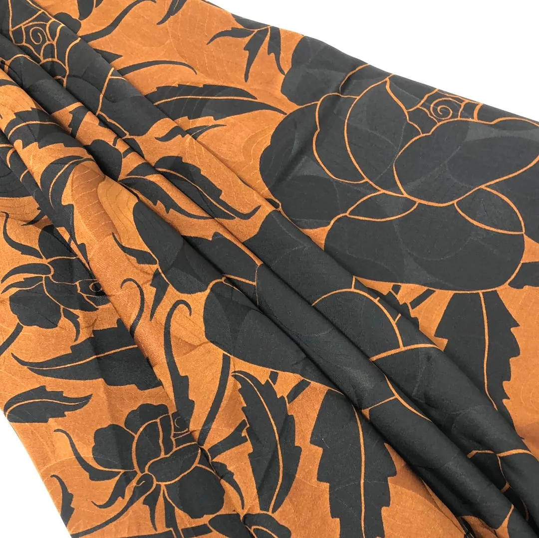 Vintage: YSL large Brown and Black Floral Silk Scarf