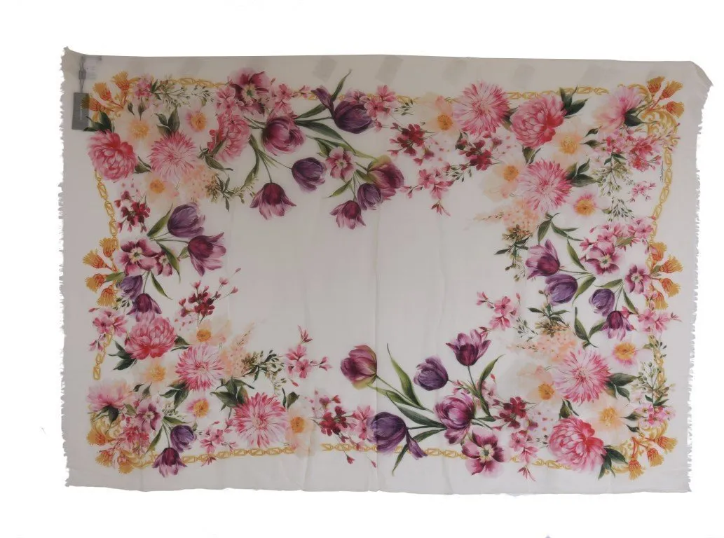 White Floral Cashmere Scarf