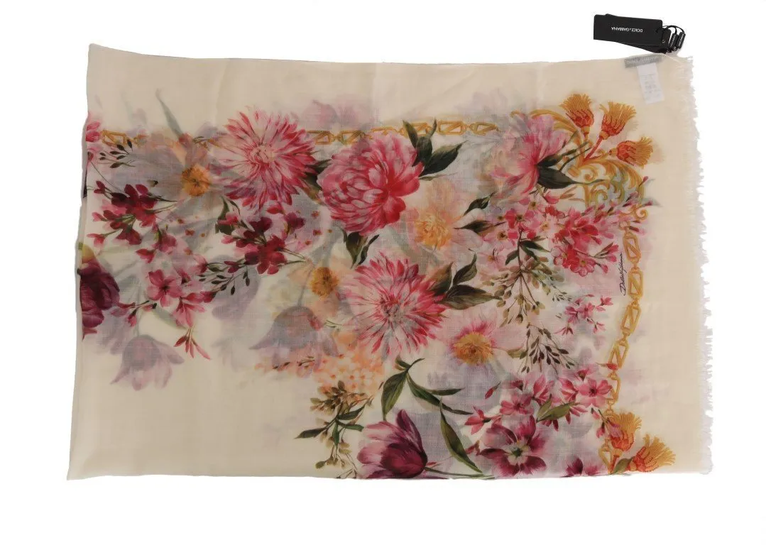 White Floral Cashmere Scarf