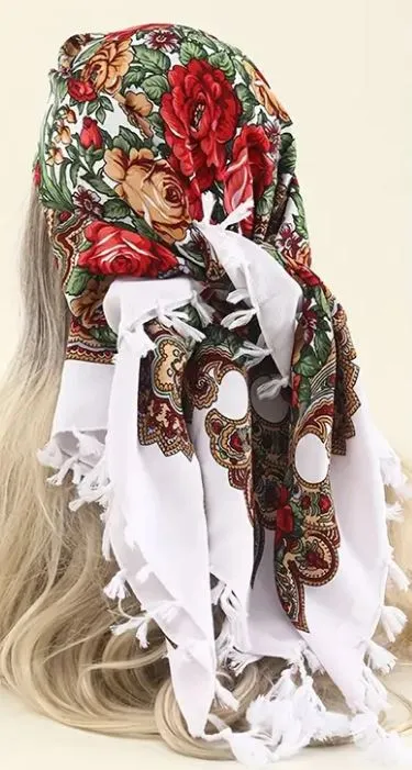 White Floral Tassel Scarf