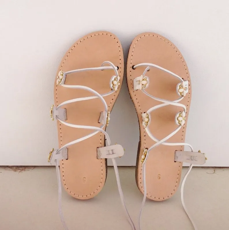 White Gladiator beach wedding sandals